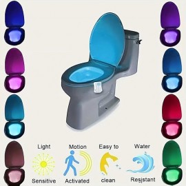 1pc Color Changing LED Toilet Bowl Light with Motion Sensor - Enhance Your Bathroom Experience with Ease Transform Your Bathroom with a Color-Changing LED Toilet Bowl Light - No Batteries Required!
