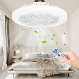 1pc Ceiling Fan With Light, Modern 18inch Remote Control Enclosed Low Profile Ceiling Fan With Light 3 Speed LED Dimming 3 Colors 8 Invisible Bladeless Flush Mount Fan Light Bedroom, Offices
